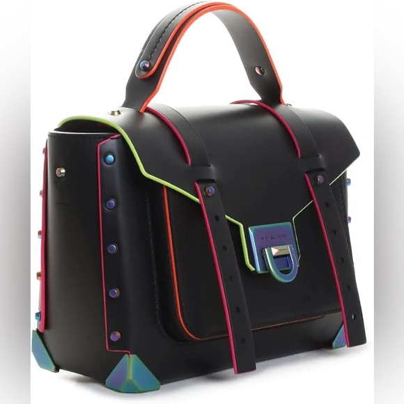 🔥🔥🔥Michael Kors Manhattan Black Leather Multicolor Top Handle Crossbody Bag - Picture 3 of 16
